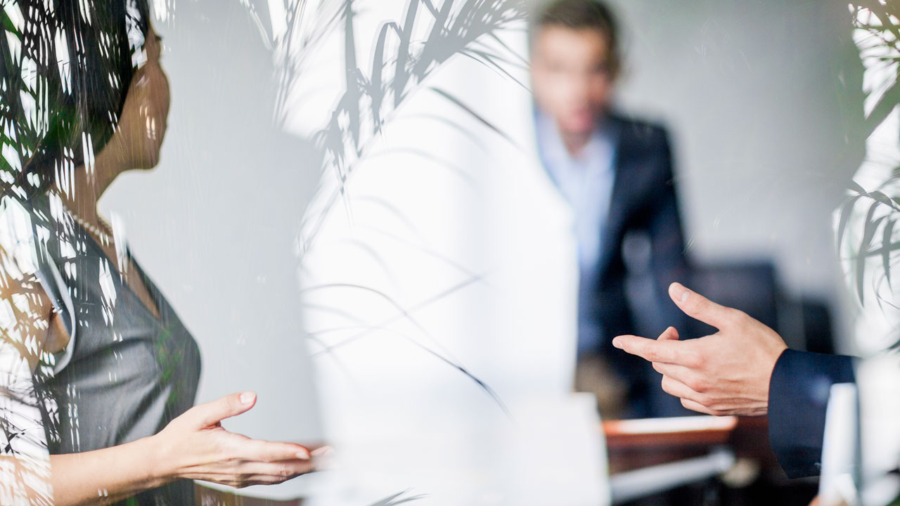 Two office workers having a meeting
