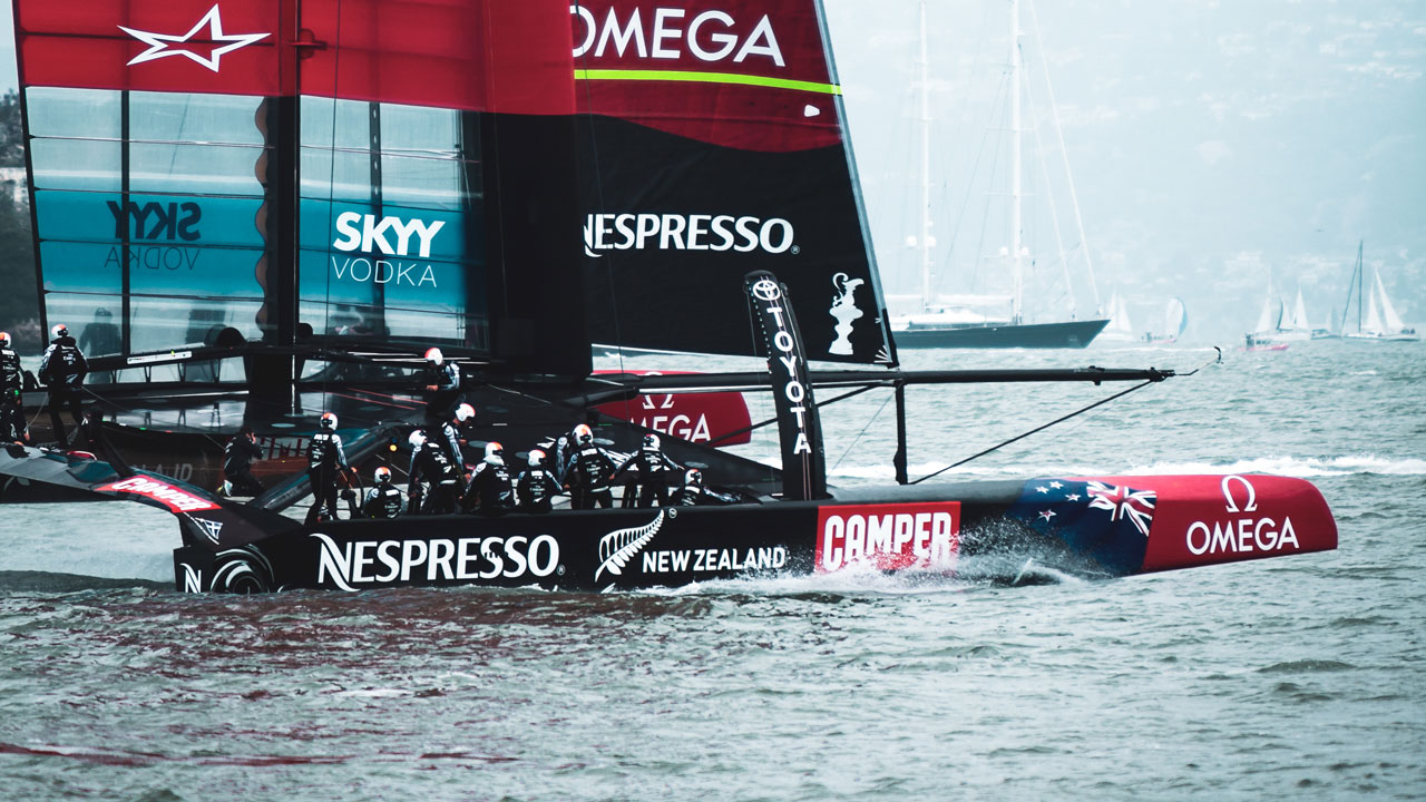 Close up of the Team NZ boat in the America's Cup